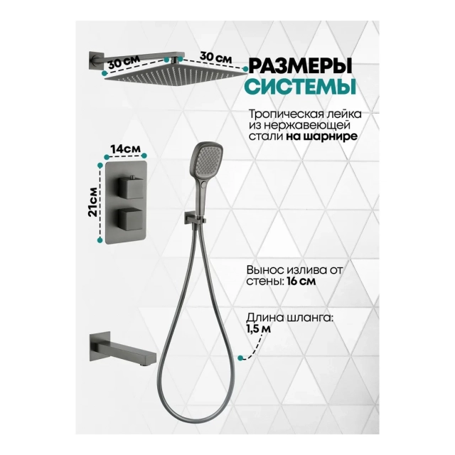 Душевая система скрытого монтажа Grocenberg GB5050 Графит с Термостатом
