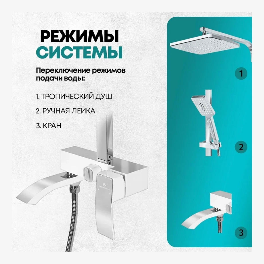 Душевая система Grocenberg GB7007-1 Белый хром