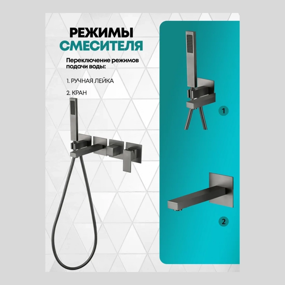 Смеситель для ванны скрытого монтажа Grocenberg GB5060 Графит