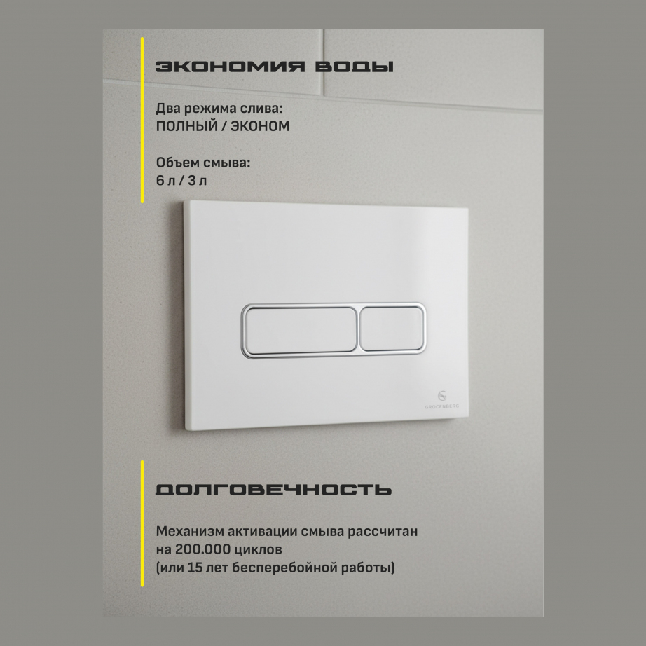 Кнопка смыва для унитаза (пластик) GROCENBERG KP3060W белый