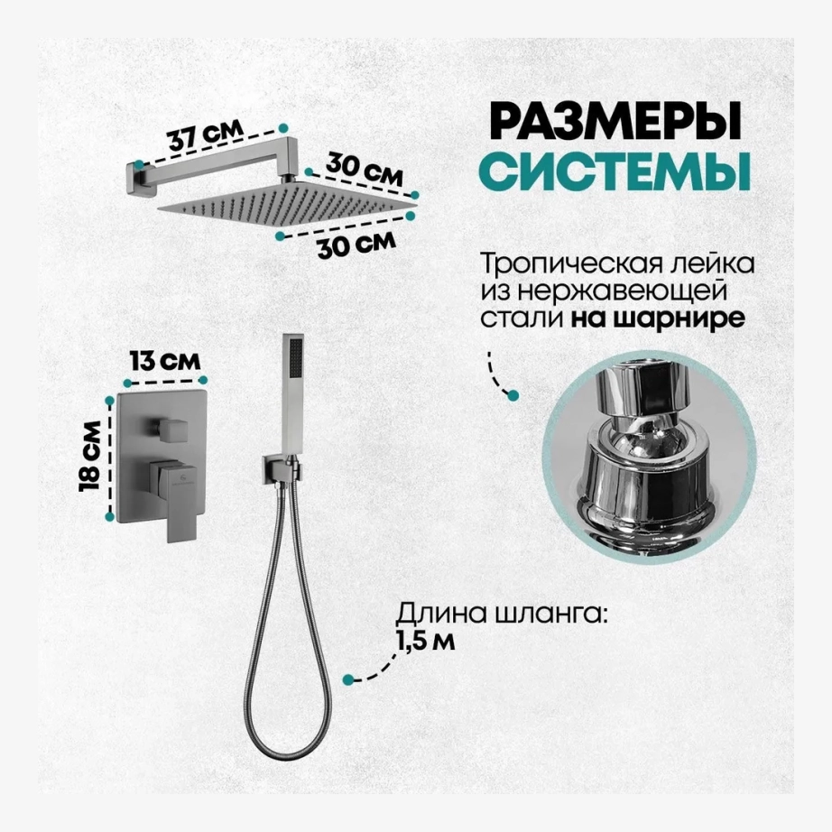 Душевая система скрытого монтажа Grocenberg GB5089BG-3 Графит