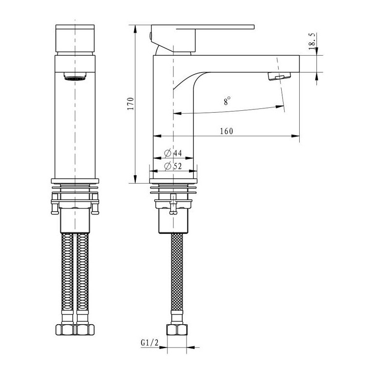 Cмеситель для раковины Hansberge H1044 Хром