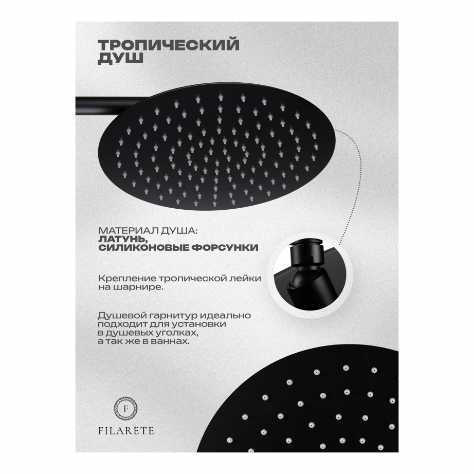Душевая система скрытого монтажа FILARETE Roun FL1026 (Черный матовый)