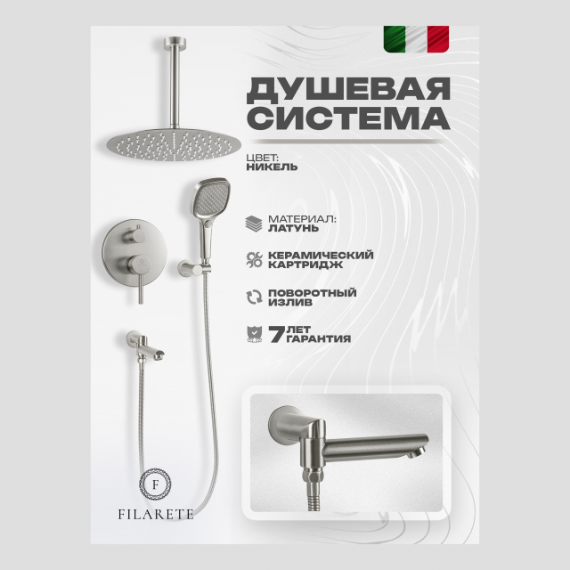 Душевая система скрытого монтажа FILARETE Roun FL1027 (Никель)