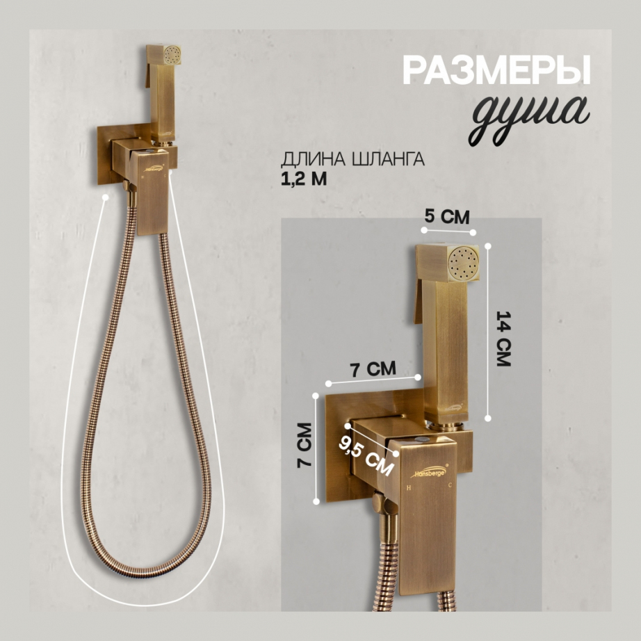 Смеситель встраиваемый с гигиеническим душем Hansberge H3077 Бронза