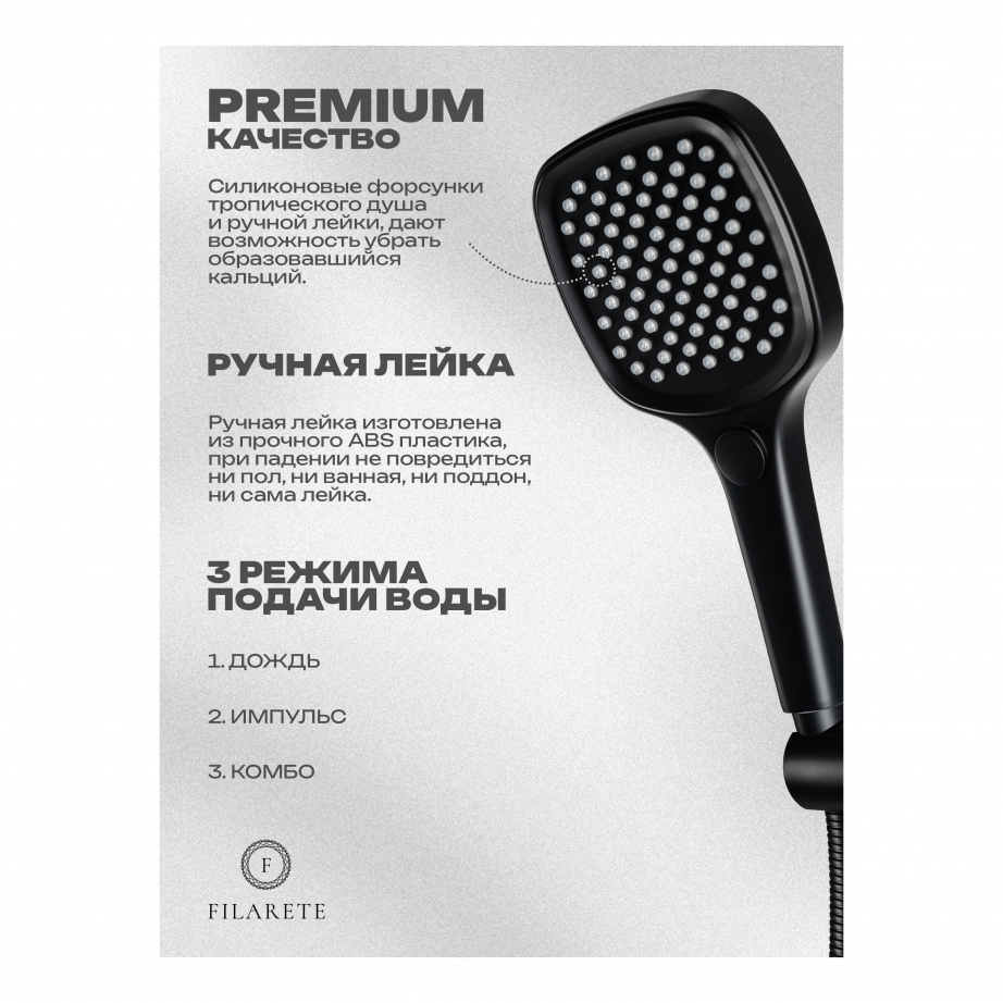 Душевая система скрытого монтажа FILARETE Roun FL1027 (Черный матовый)