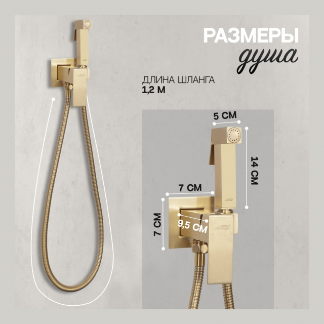 Смеситель встраиваемый с гигиеническим душем Hansberge H3077 Матовое золото